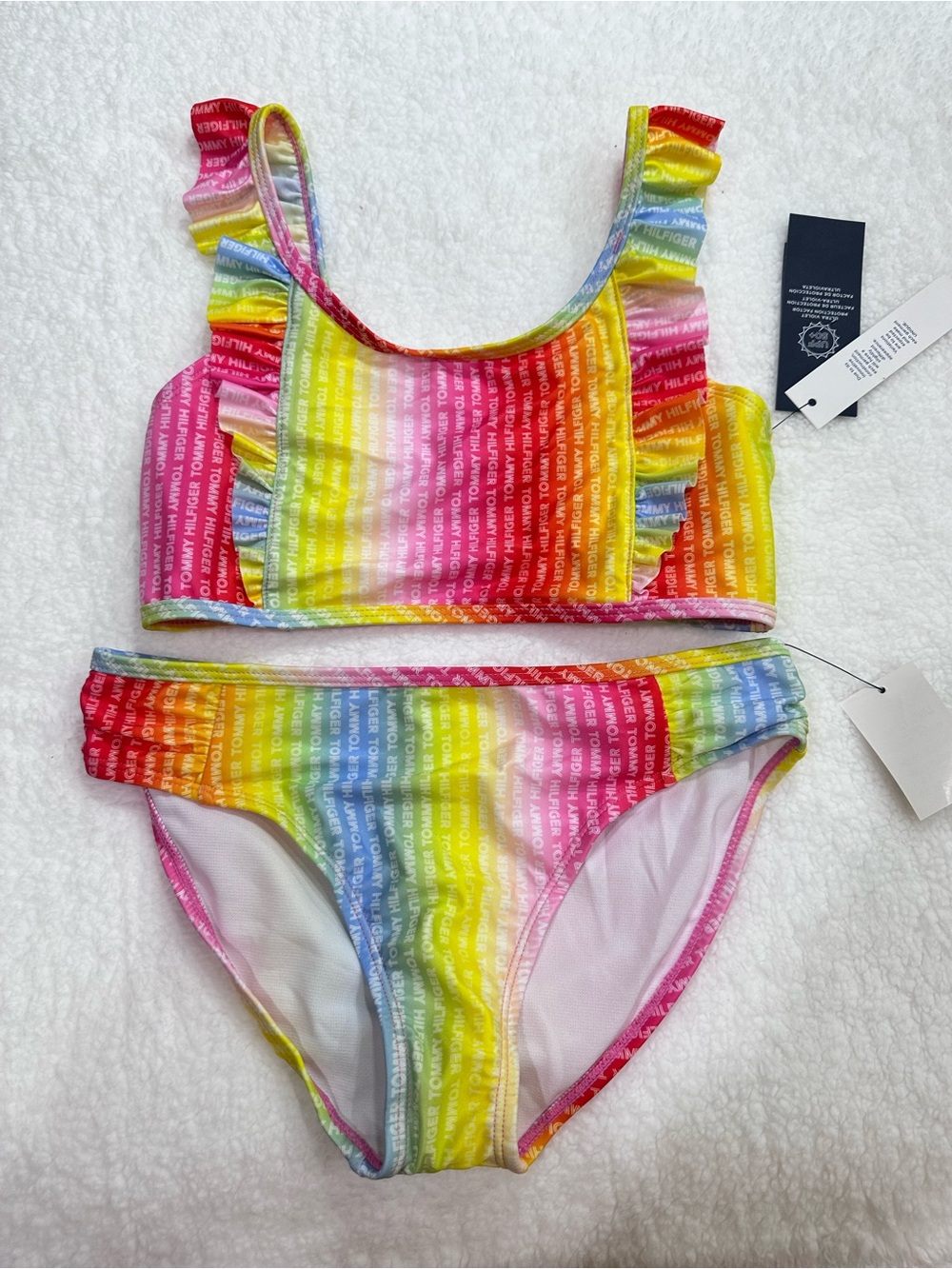 Tommy Hilfiger Striped Ruffle Two-Piece Bikini - Pink Yellow Green Blue